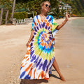 Damen Strandkleid mit buntem Batikdesign und weit geschnittenen Ärmeln R&B