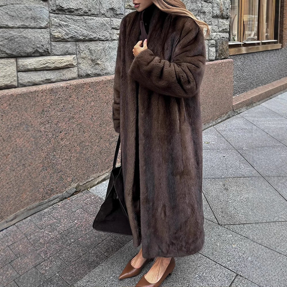 Damen Eleganter und flauschiger Langmantel aus Kunstfell R&B
