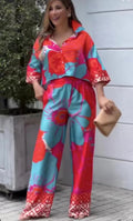 Damen lässiges Set mit cropped Bluse und weitem Hosen R&B