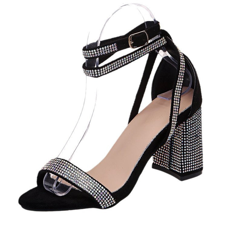 Damen Glamouröse Hochzeits Sandalen mit funkelnden Kristallen und Blockabsatz R&B