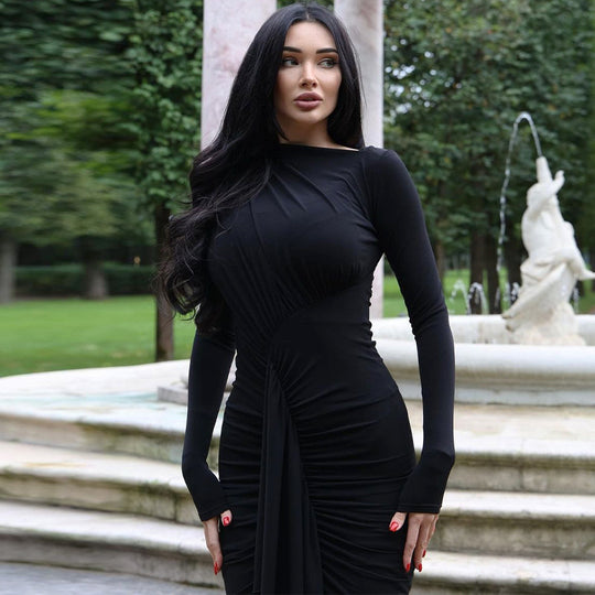 Damen Elegantes langärmliges Wickelkleid mit Rüschendetails und seitlichem Schlitz R&B