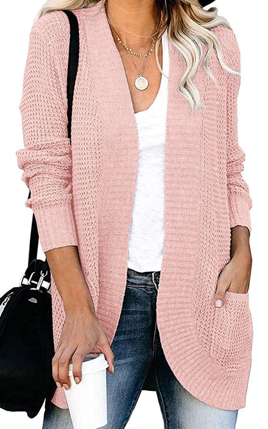 Damen Lässiger Strickcardigan mit offenen Fronten und praktischen Taschen R&B