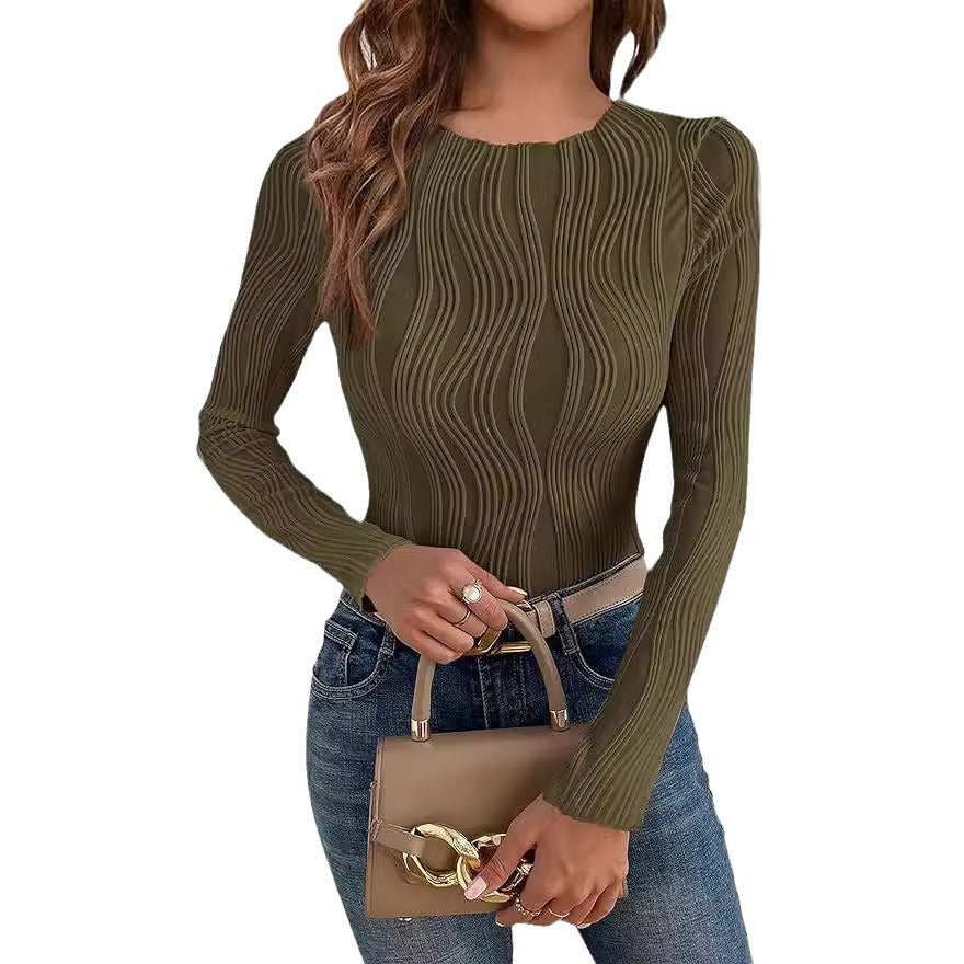 Damen Langarmshirt mit strukturiertem Wellenmuster R&B