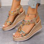 Damen Komfortable Wedge-Sandalen mit Dekorativem Schmuck R&B