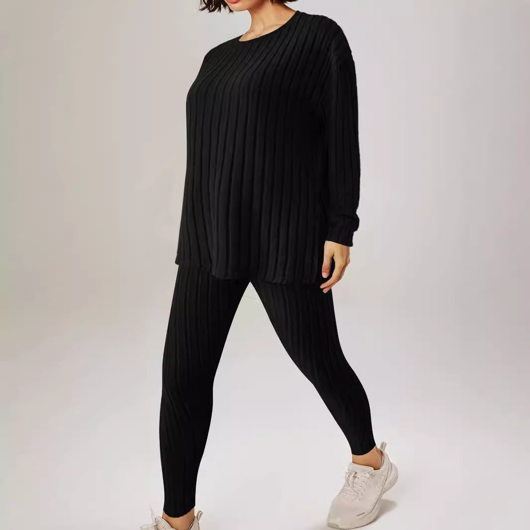 Damen gemütliches Strickensemble mit feiner Rippenstruktur und lässigem Schnitt R&B