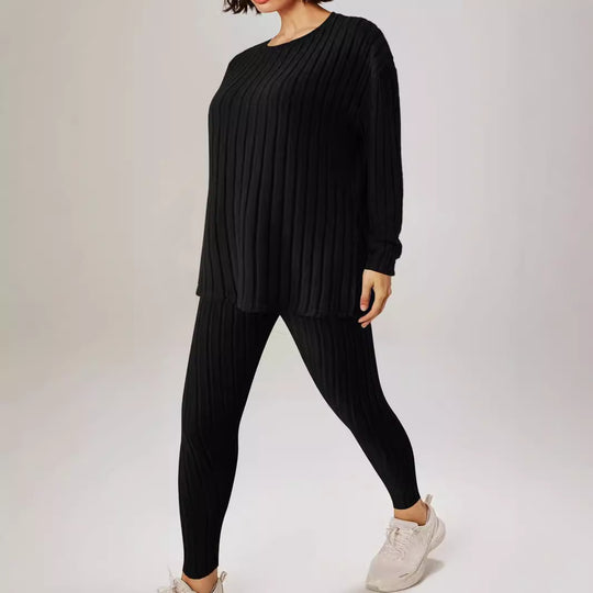 Damen gemütliches Strickensemble mit feiner Rippenstruktur und lässigem Schnitt R&B