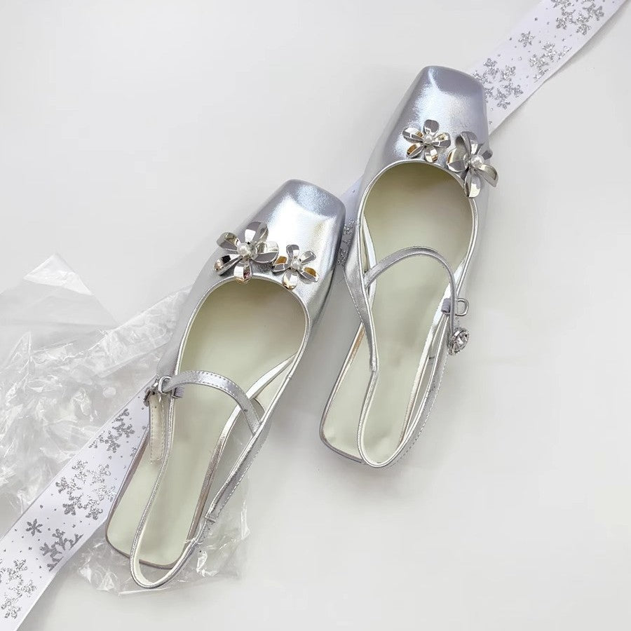 Damen Slingback-Pumps mit glamourösem Blumenschmuck und stilvollem Design