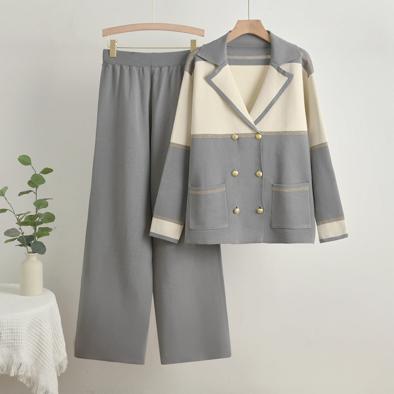 Damen elegantes und komfortables Freizeitanzug-Set mit doppelter Knopfleiste R&B