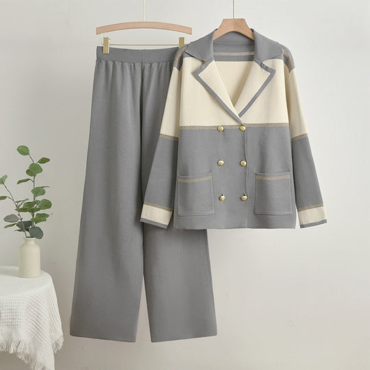 Damen elegantes und komfortables Freizeitanzug-Set mit doppelter Knopfleiste R&B