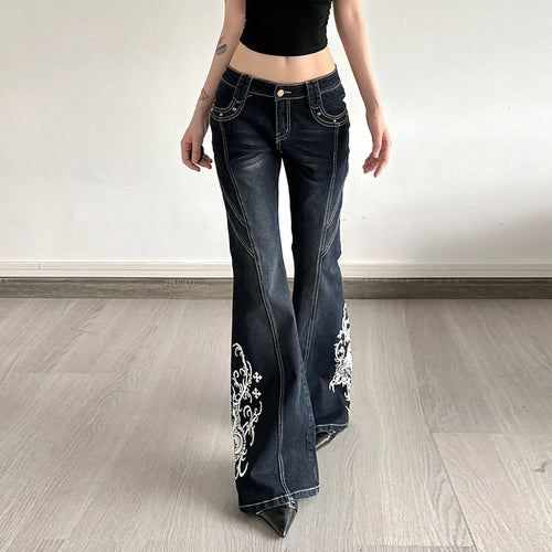 Damen Bootcut-Jeans mit kunstvollen Stickdetails R&B