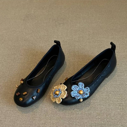 Damen Ballerinas mit floralem Dekor und schimmernder Oberfläche R&B