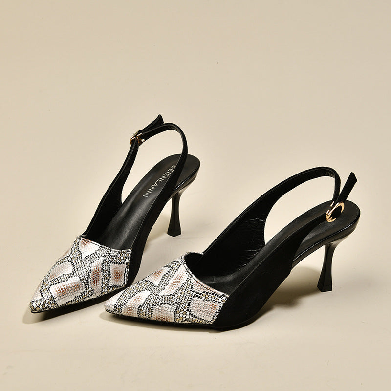 Damen Slingback Pumps mit eleganter Spitze und modischem Schlangenleder-Muster R&B