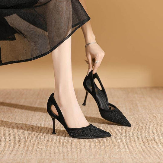 Damen elegante spitze High Heels mit floralem Spitzenmotiv R&B
