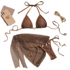 Damen Netz-Bikini-Set mit dekorativem Überwurf und verstellbaren Trägern R&B