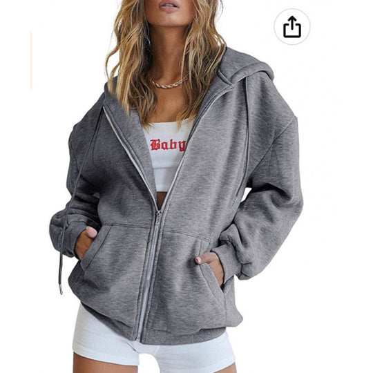 Damen Oversize Hoodiejacke mit hohen Kragen R&B