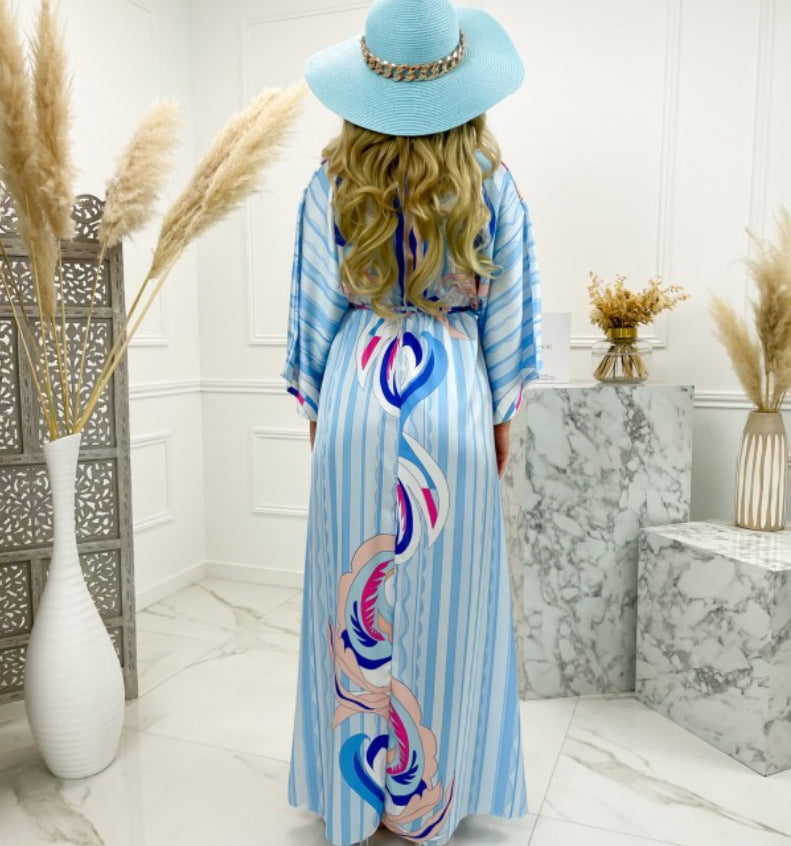 R&B | Kurzarm Schwingendes Langkleid