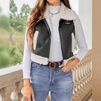Damen stylish gesteppte Weste mit Fellkragen R&B