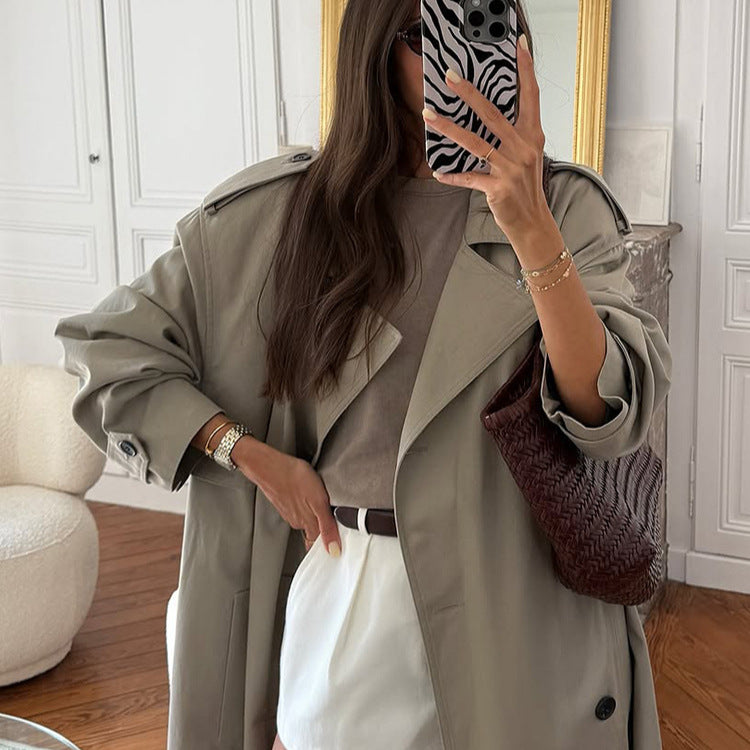 Damen eleganter Trenchcoat mit minimalistischem Design und praktischen Taschen R&B