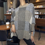 Damen asymmetrischer Strickpullover mit Zickzackmuster R&B