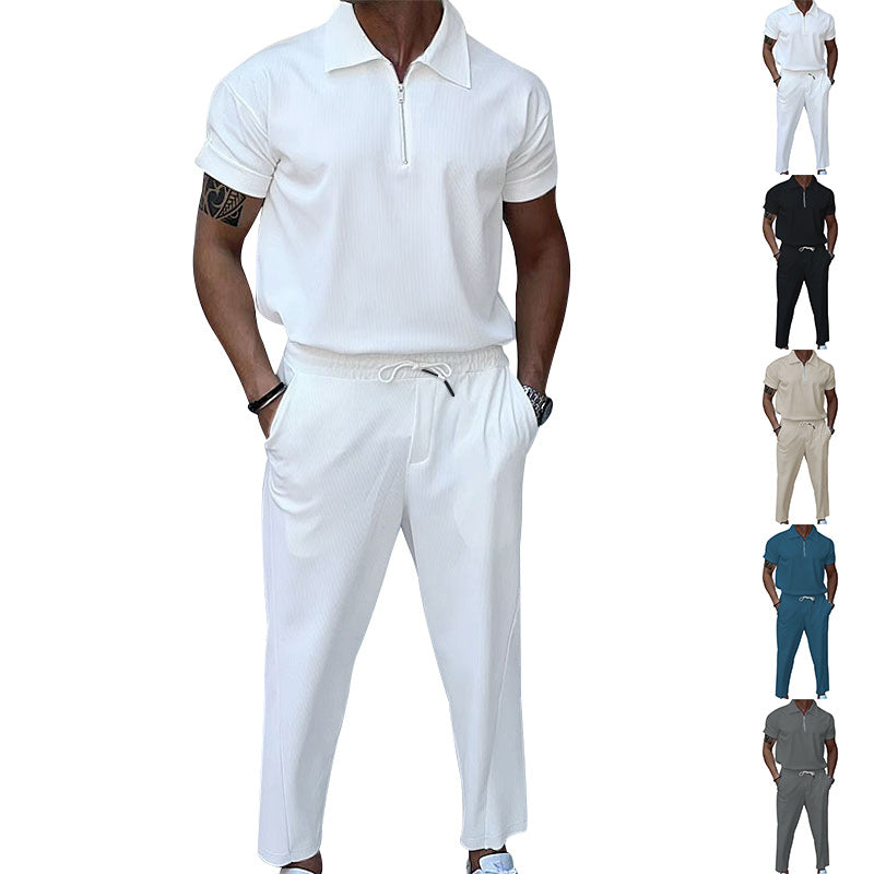 Herren modisches Freizeit-Set mit strukturiertem Oberteil und lässigen Hosen R&B