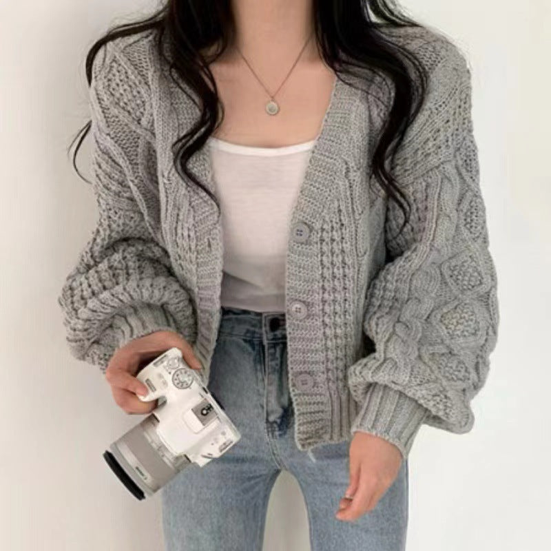 Damen Grobstrickcardigan mit voluminösen Ärmeln und strukturierter Oberfläche R&B