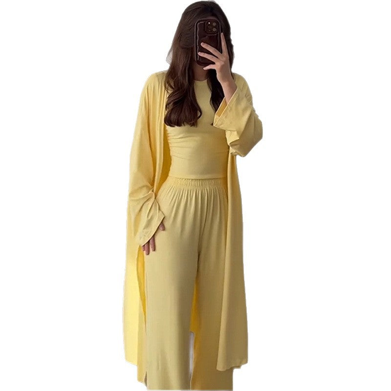 Damen Loungewear-Kombination aus langärmligem Oberteil und weiten Palazzo-Hosen R&B