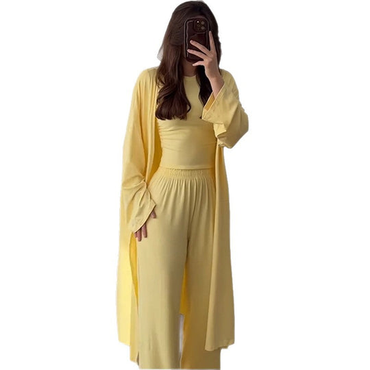 Damen Loungewear-Kombination aus langärmligem Oberteil und weiten Palazzo-Hosen R&B