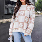 Damen Oversized Strickpullover mit floralem Muster und lässigem Schnitt R&B
