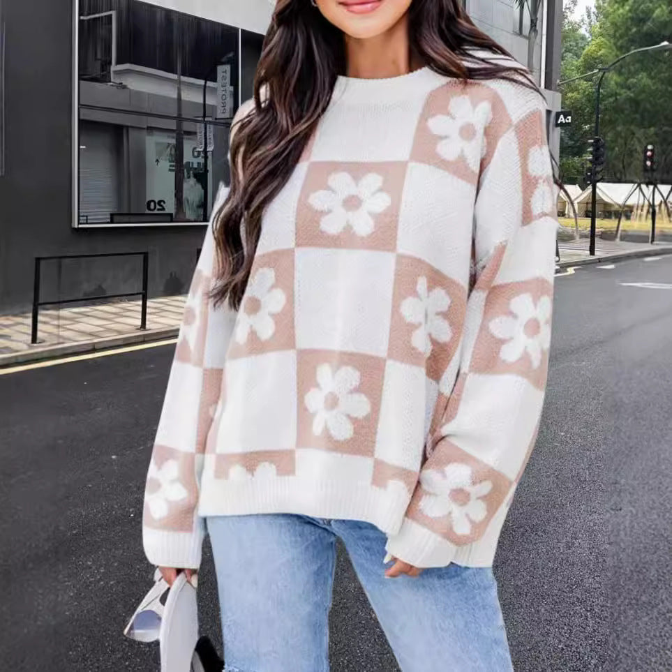 Damen Oversized Strickpullover mit floralem Muster und lässigem Schnitt R&B