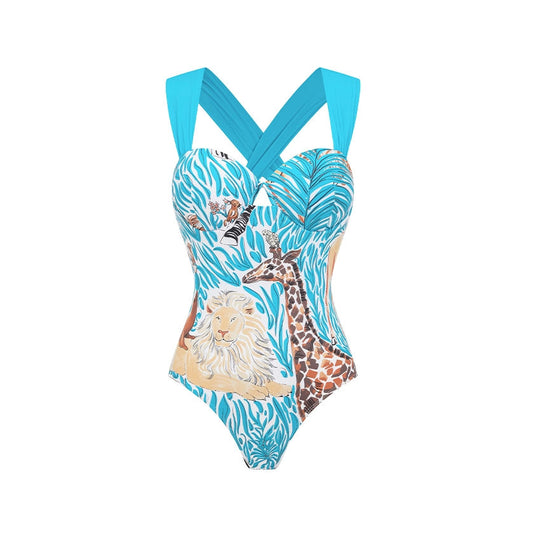 Damen Einteiler Badeanzug mit tierischem Print und eleganter Taillierung R&B