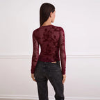 Damen Spitzenoberteil mit tiefem V-Ausschnitt und floralem Design R&B