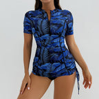 Damen Surfanzug mit stylischem Blumenmuster und kurzem Arm R&B
