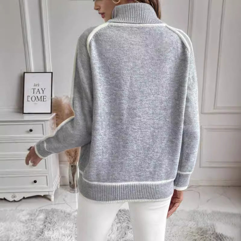 Damen Übergroße Strickpullover mit Stehkragen R&B