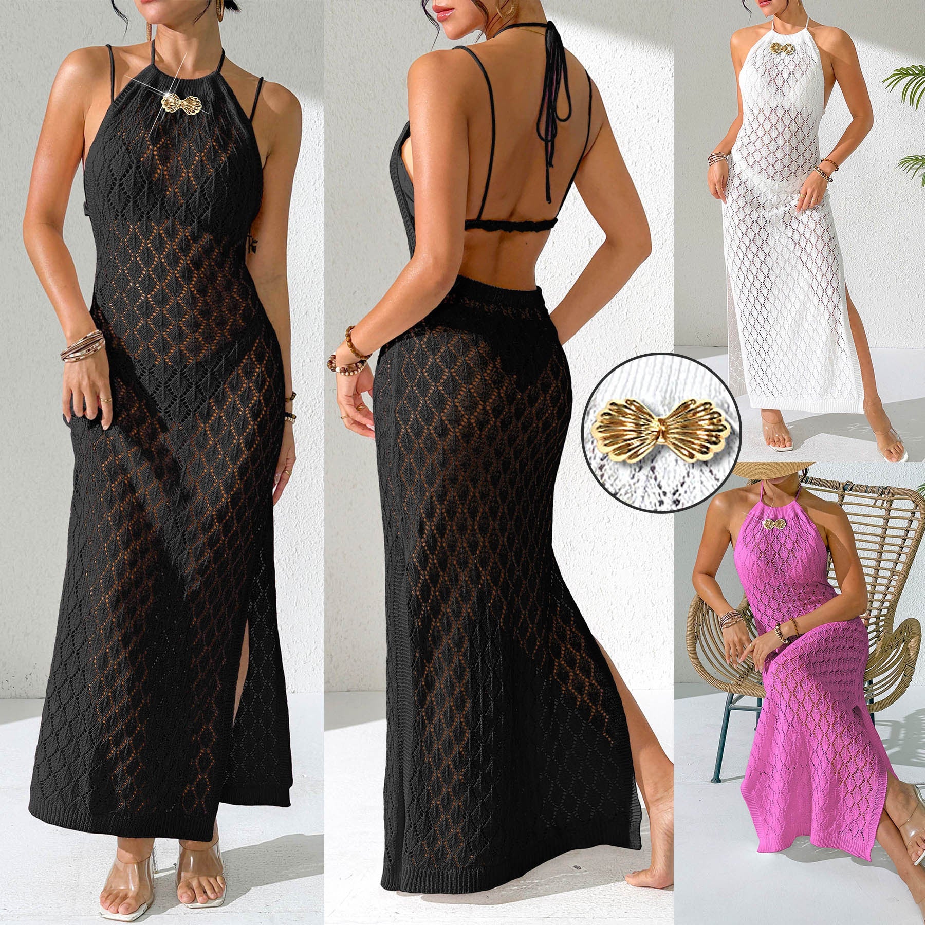 Damen gehäkeltes Maxikleid R&B
