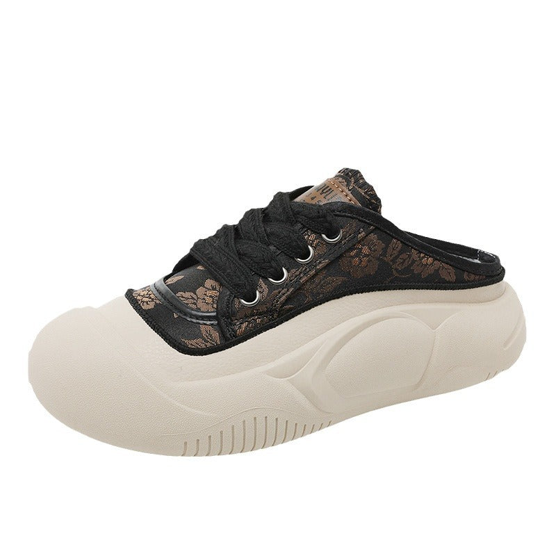 Damen bequeme Slip-On Sneaker mit modischem Blumenmuster und stoßdämpfender Sohle R&B