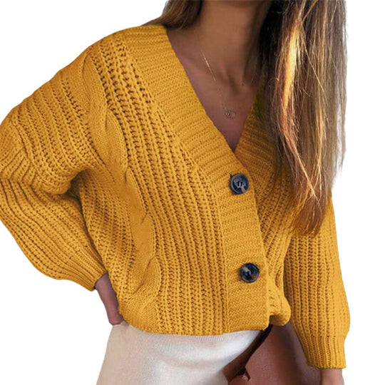 Damen Strickjacke mit tiefem V-Ausschnitt und dekorativen Knöpfen R&B