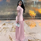 Damen Maxi-Kleid mit elegantem halblangen Ärmel und voluminösem Rock R&B