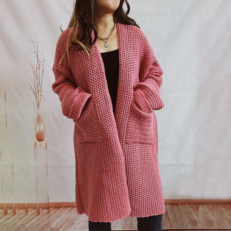 R&B | Lange Strickjacke mit Taschen Chunky Strick Weiche und Lässige Silhouette
