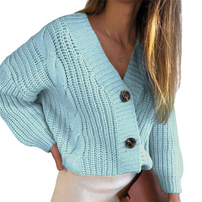 Damen Strickjacke mit einem modernen V-Ausschnitt und dekorativen Knopfdetails R&B