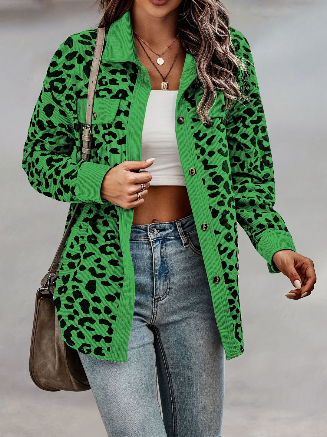 Damen modische Leoprint Overshirt R&B
