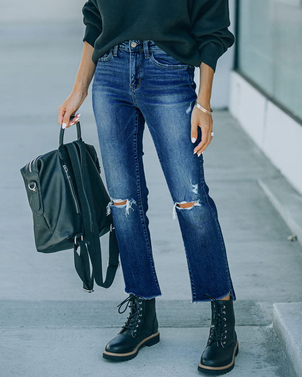 Damen Ripped High-Waist Jeans im trendigen Vintage-Stil R&B