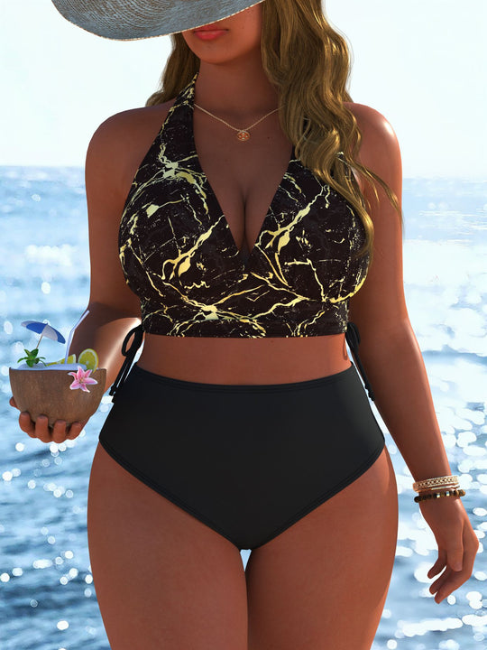 Damen Bikini-Set mit modernem Wickeloberteil und hoch tailliertem Höschen R&B