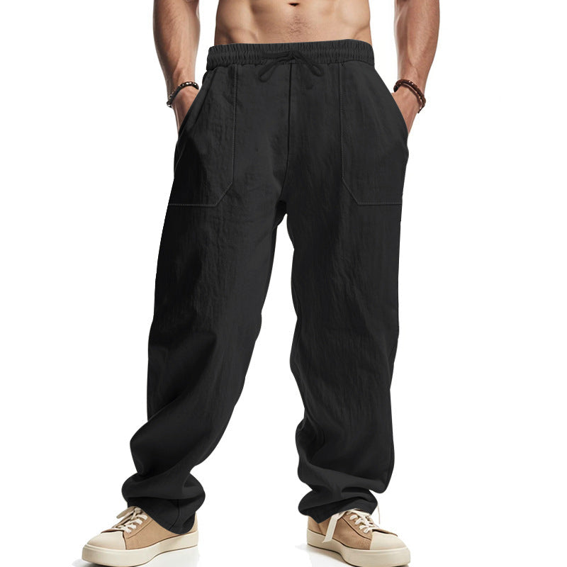 Herren lässige Leinenhose mit seitlichen Taschen und elastischem Bund R&B