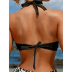 Damen Push-Up-Bikini mit dekorativem Knoten und goldenen Akzenten