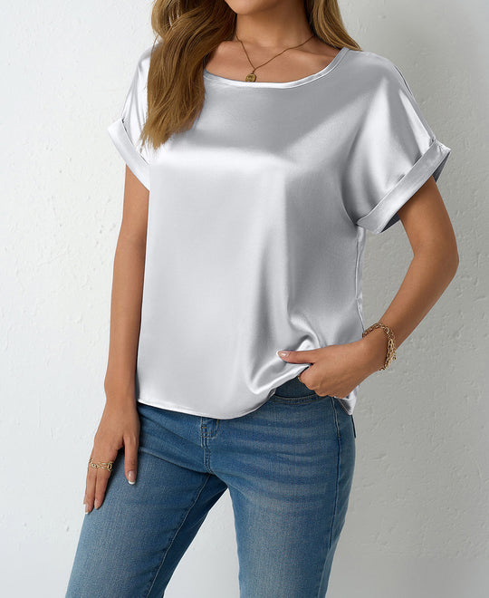 Damen Satin-Oberteil mit umgeschlagenen Ärmeln R&B