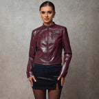 Damen Kurze Kunstlederjacke mit asymmetrischem Schnitt R&B