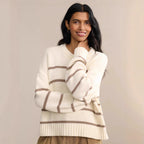 Damen gestrickter Pullover mit breitem Streifenmuster und lässigem Schnitt R&B