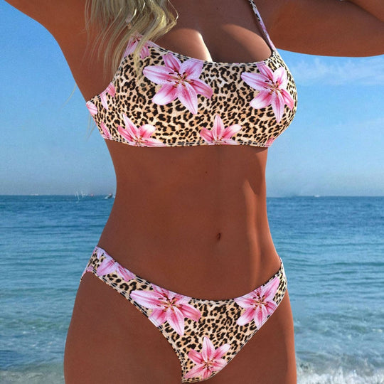 Damen Bikini-Set mit floralem Leopardenmuster und komfortablem Schnitt R&B