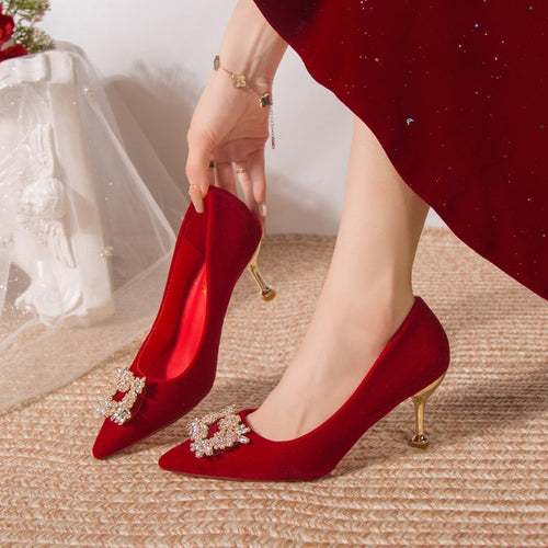 Damen elegante Pumps mit glitzerndem Strassakzent und moderner Fessel R&B