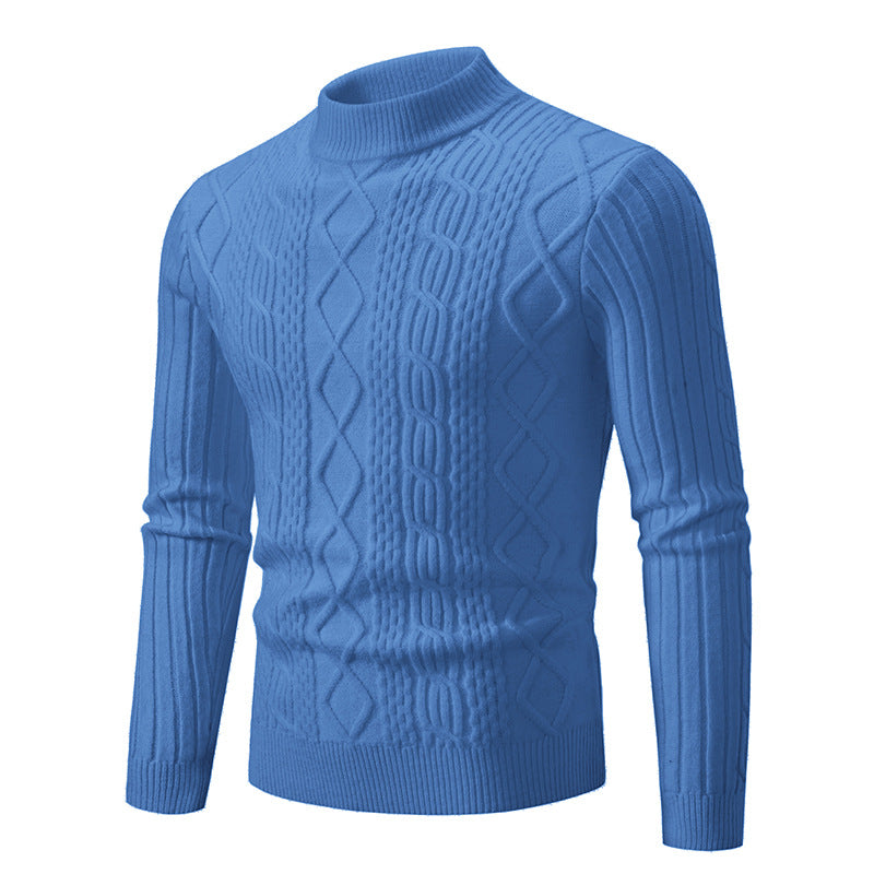 Herren Strickpullover mit hohem Kragen und Zopfmuster R&B